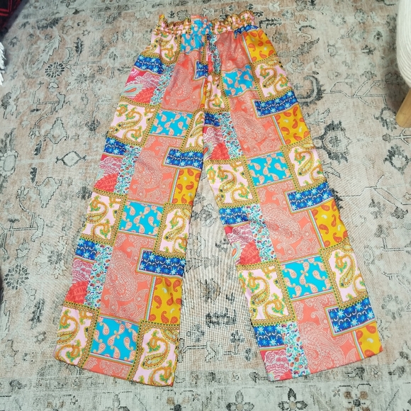 Free People (Intimately) Patch Things Up Pant Red and Pink Wide Leg. Size: Small - Picture 2 of 8